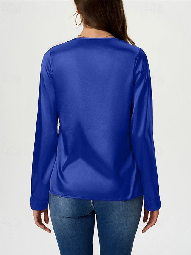 Women's Shirt Elegant Dressy Satin Top Solid Color Stylish