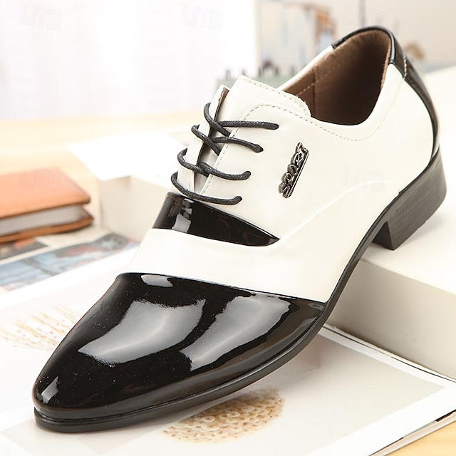 and Patent Men's Leather – Faux Oxford Black Shoes White