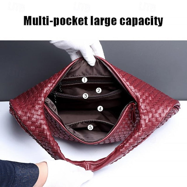 Faux Chic Woven Women's Hobo Bag – Burgundy Leather