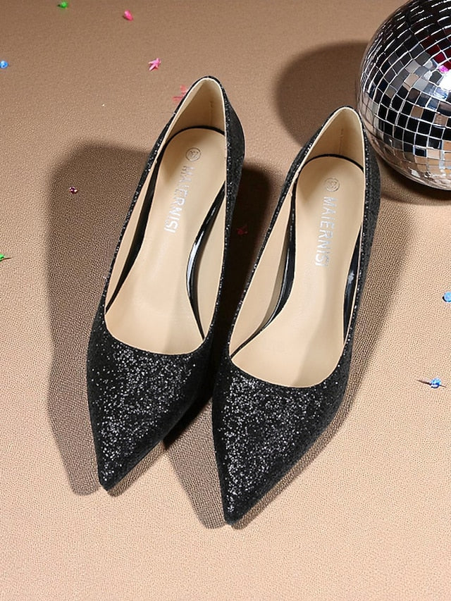 Pumps Gold Glitter Sparkly Women's Stiletto - Pointed-Toe