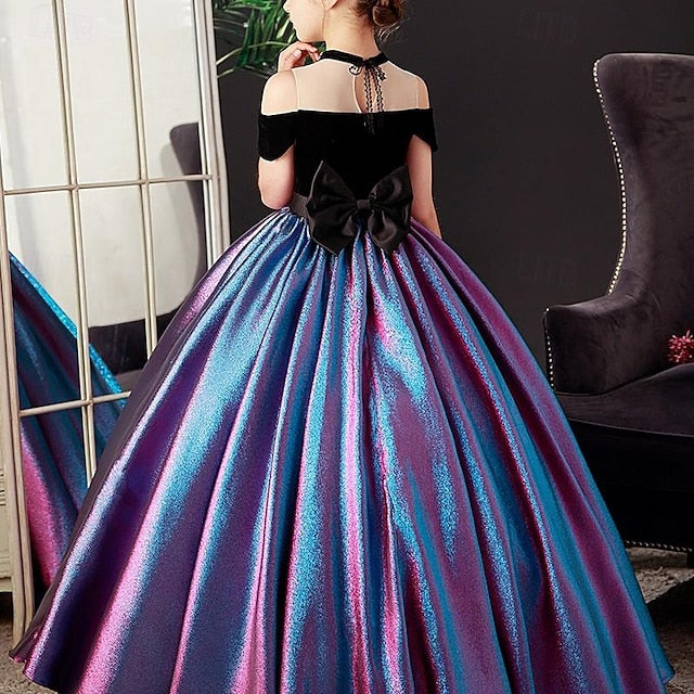 Girls' Party Sleeve Short Solid Color Dress Kids