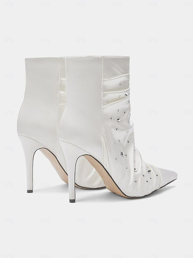 with White Boots Women's Rhinestone Ankle Satin