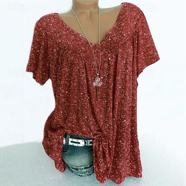 Women's Shirt Blouse Stylish Modern Floral Print Short