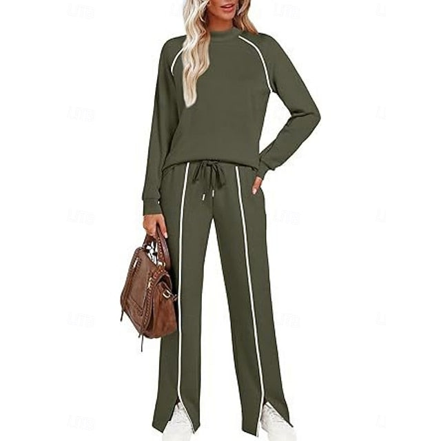 Women's Tracksuit Pants Sets Long Sleeve Crew Neck Solid