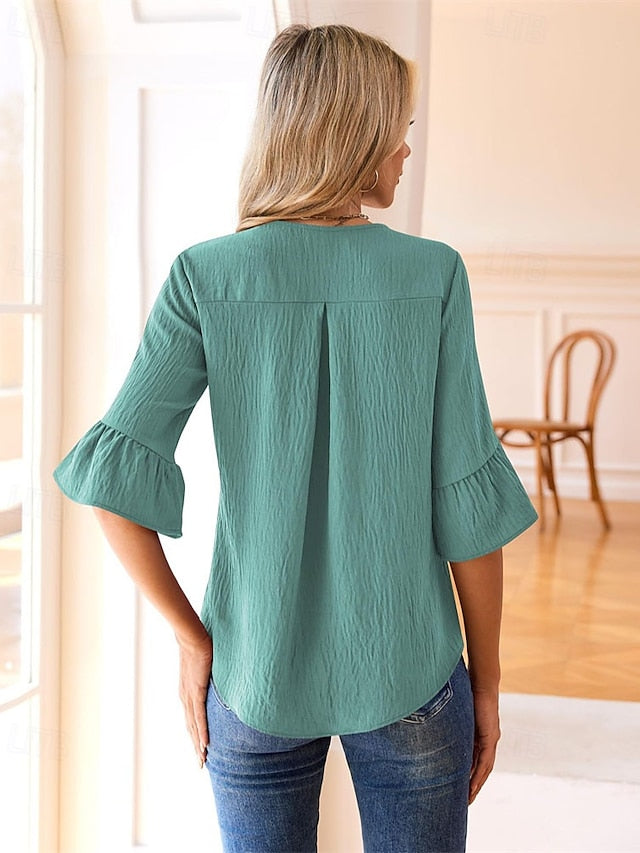 Women's Shirt Elegant Satin Top Blouse Ruched Ruffle