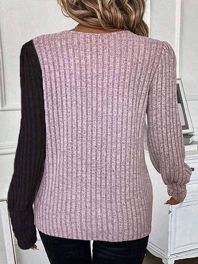 Women's Blouse Patchwork Buttons Geometric Color Block