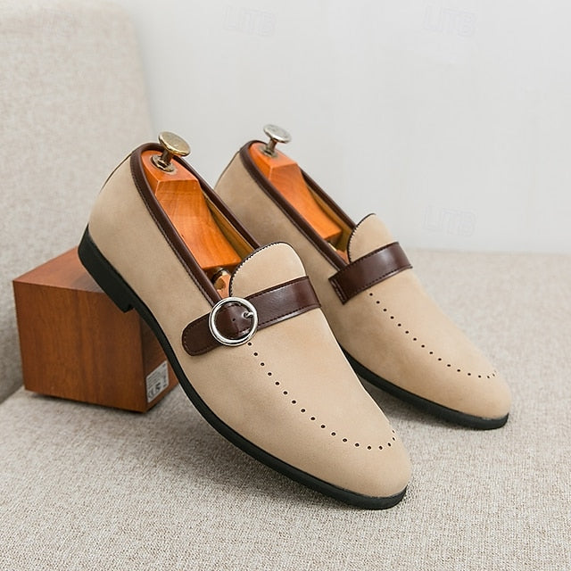 Faux Suede Slip-On with Brown Strap Buckle Loafers Men's