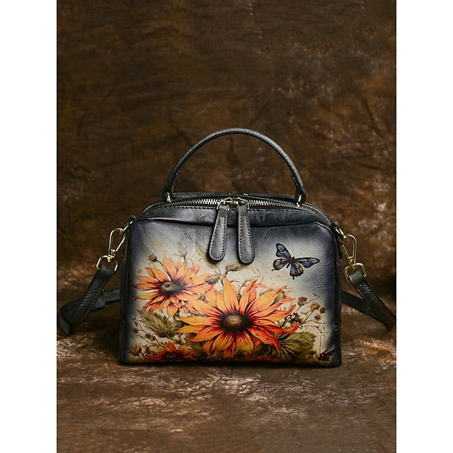 Sunflower – Print Butterfly and Vintage with Handbag Leather