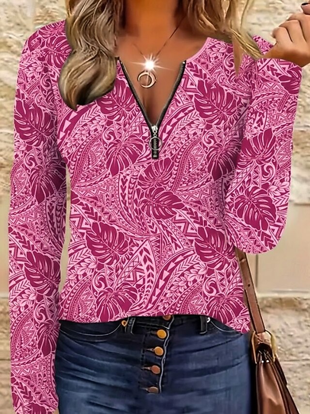 Women's T Shirt Zipper Print Graphic Geometric Abstract