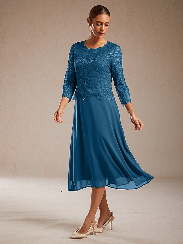 Women's Midi Dress Chiffon Dress Elegant Solid Color 3/4