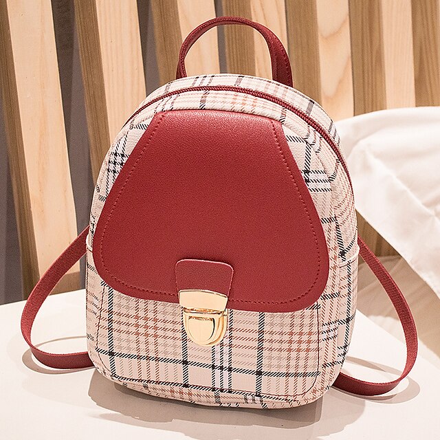 Leather Backpack Mini Buckle – with and Stylish Plaid Flap