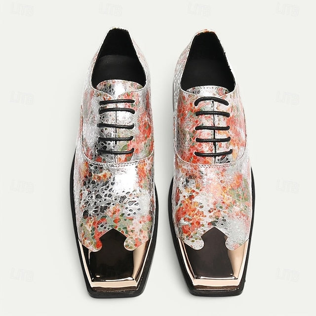 Men's Leather Shoes Floral – Patent Oxford Printed