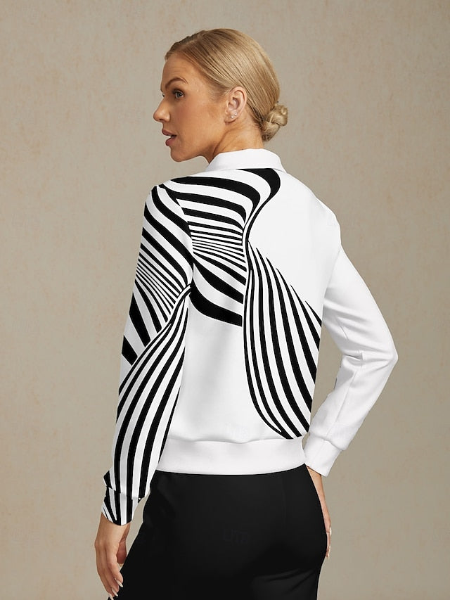 Women's Golf Pullover Sweatshirt Black with White Long