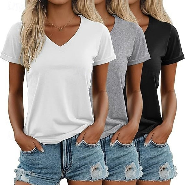 Multi Packs 3pcs Female Crew Neck Short Sleeve Black+Pink+White