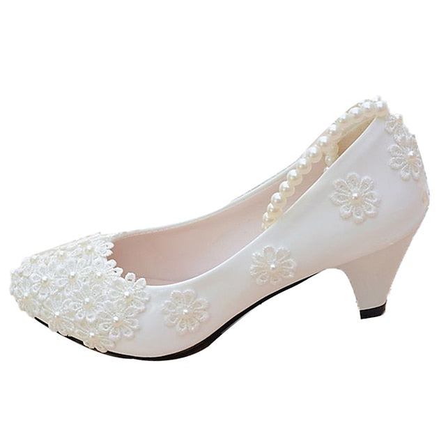 Pearl – Lace Heels Women's Floral Wedding Decorated White