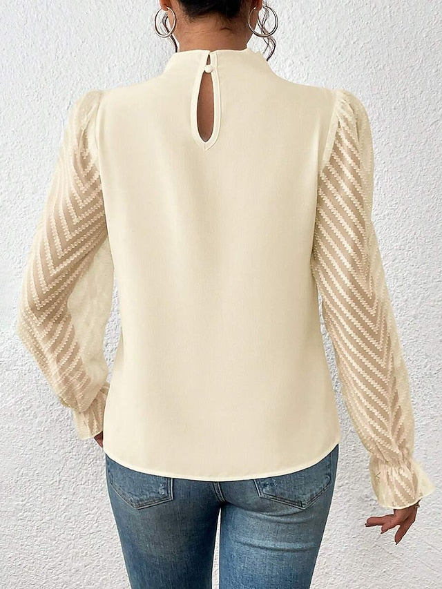 Women's Shirt Blouse Daily Basic Mesh Long Sleeve Regular