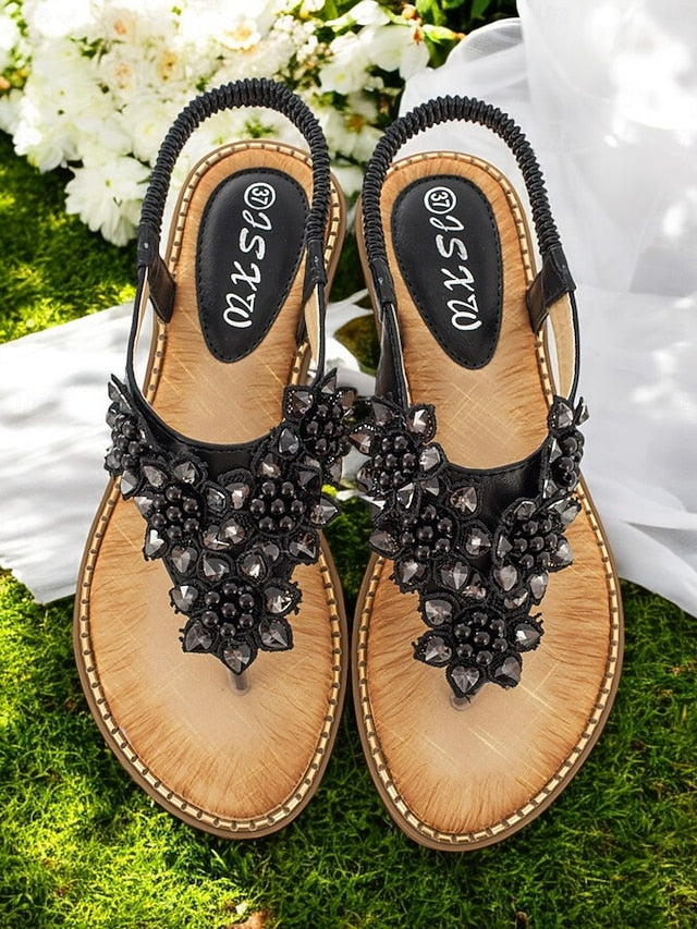 Slip-Ons with Flat Floral Comfortable Beaded Design