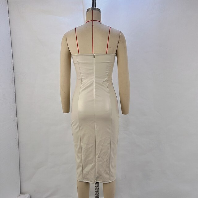 Women's Midi Dress Sheath Dress Leather Dress Fashion