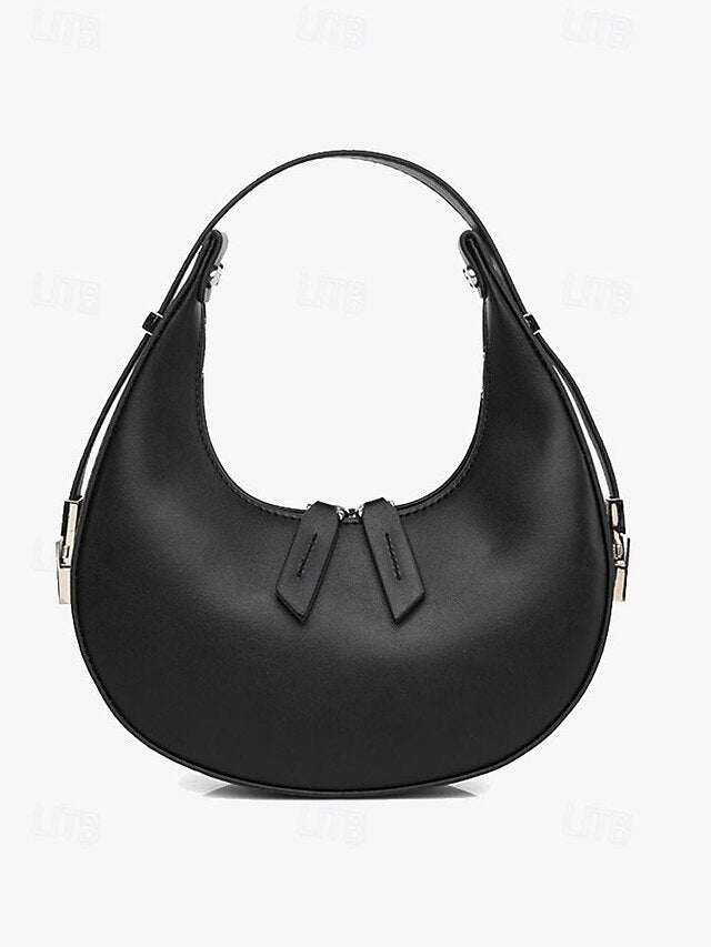 Elegant Ivory - Silver Hobo with Hardware Crescent Sleek Bag