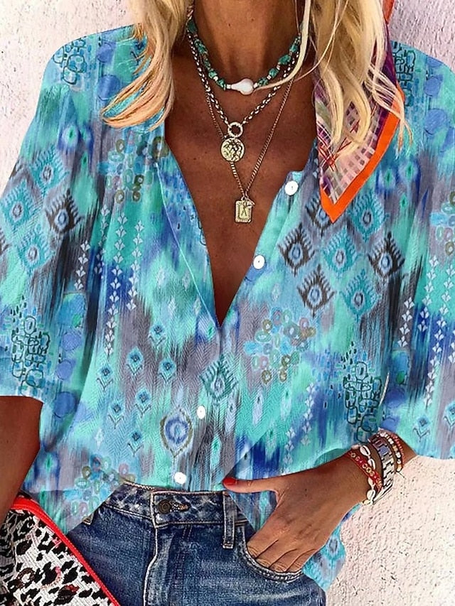 Carnival Women's Blouse Buttons Print Ombre Floral Graphic