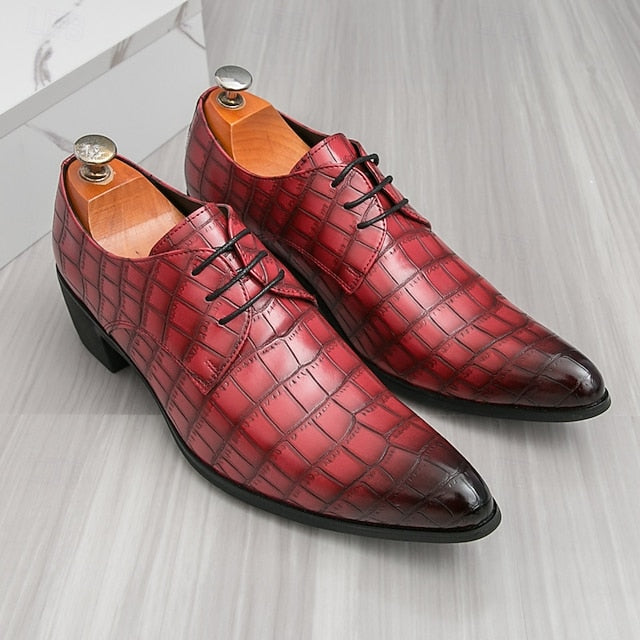 Men's – Red Leather Crocodile Pattern Shoes Faux