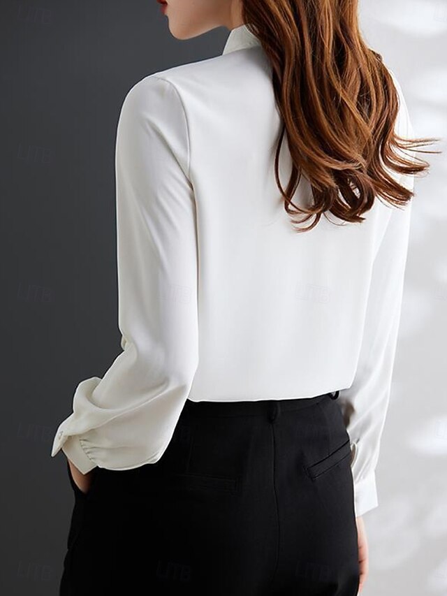 Women's Shirt Blouse Chiffon Tops Pleated Buttons Plain