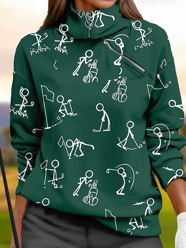 Women's Golf Pullover Sweatshirt Black White Yellow Long