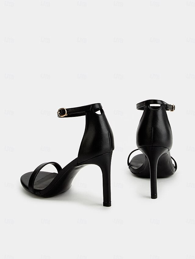 Open-Toe Sandals Ankle Strap for Stiletto Women - Black Elegant