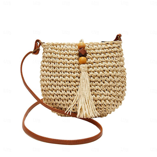 Straw Boho Handbag Women's Tassel Bag Woven – Crossbody
