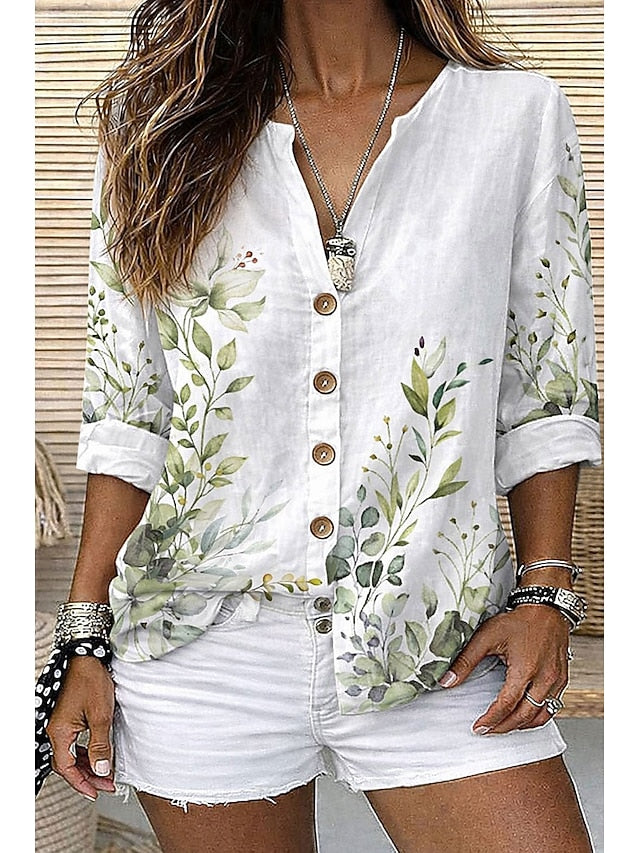 Women's Shirt Tunic Summer Tops Buttons Floral Graphic