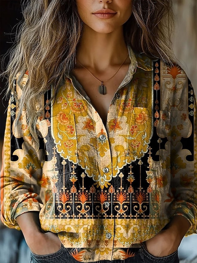Women's Shirt Boho Shirt Pocket Buttons Print Floral
