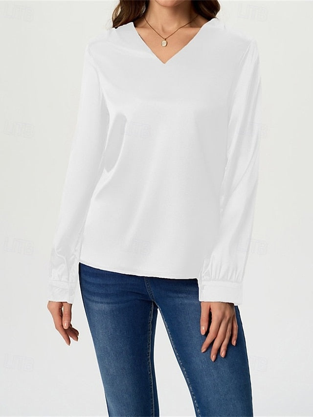 Women's Shirt Elegant Dressy Satin Top Solid Color Stylish