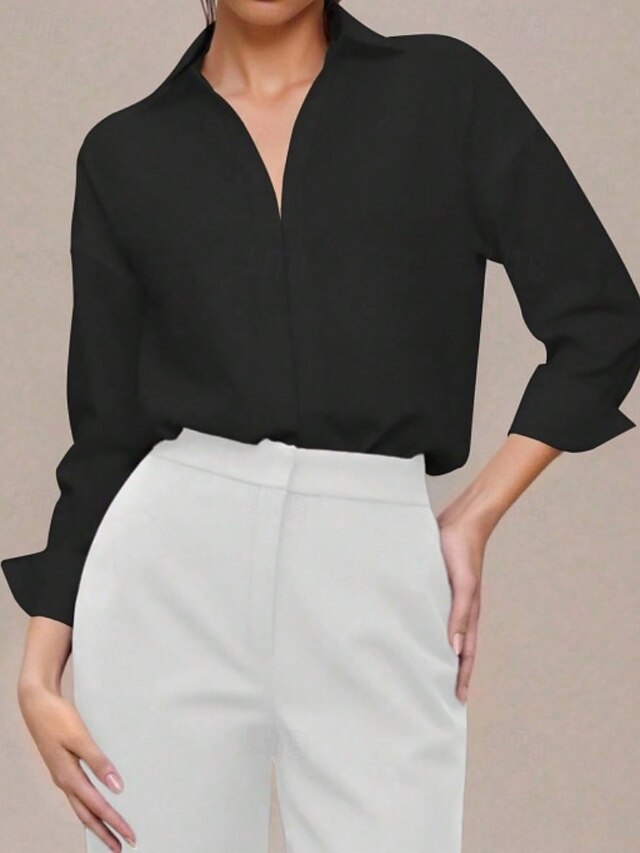 Women's Shirt Blouse Plain Stylish Basic Casual Long Sleeve