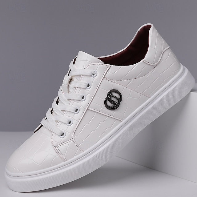 with Men's Pattern Faux Burgundy Sneakers Leather Crocodile