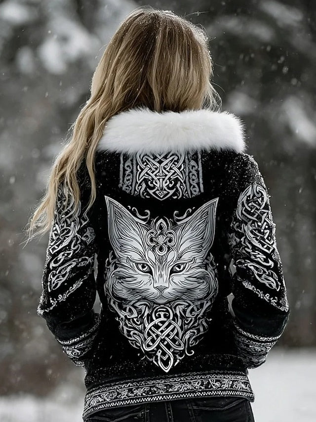 Women's Viking Zip Up Hoodies Graphic Animal Western Ethnic