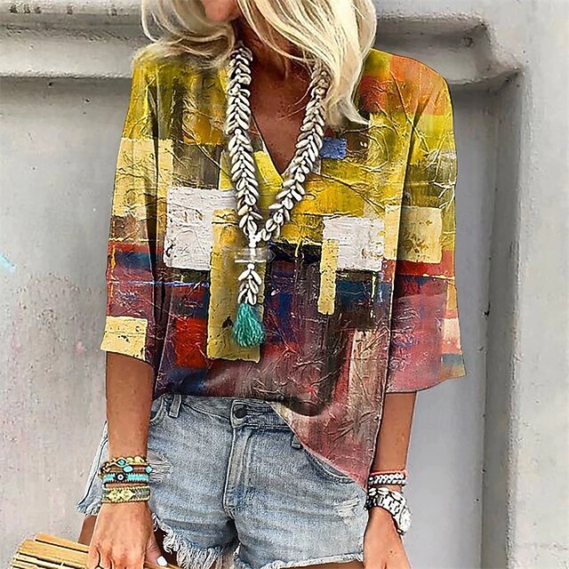 Women's T Shirt Summer Tops Print Color Gradient Fashion