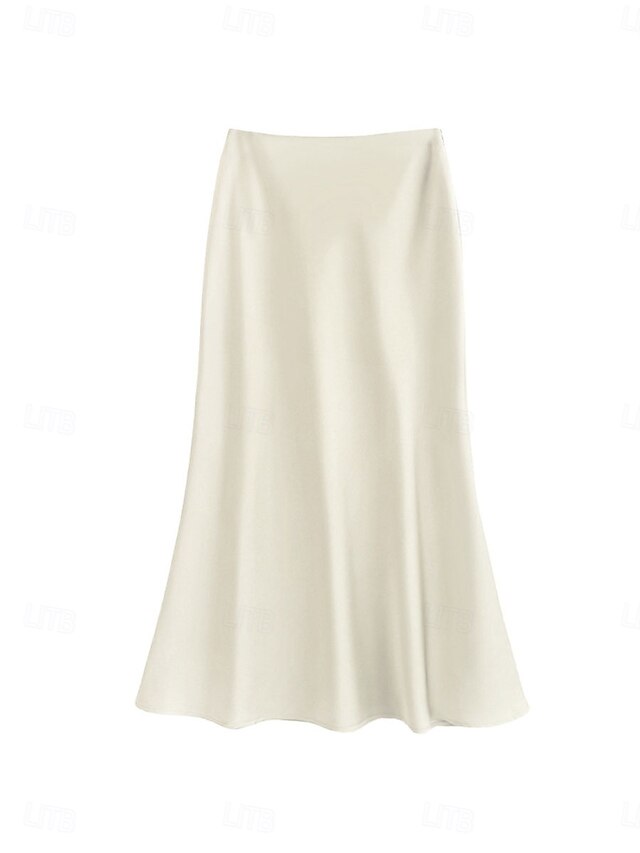 Women's Satin Skirts Elegant Vintage Fashion Casual Midi