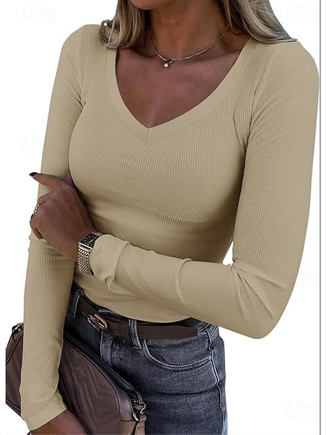 Women's Blouse Solid Color Stylish Basic Casual Long Sleeve