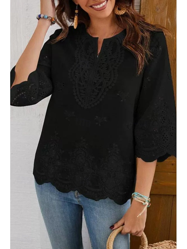 Women's Lace Shirt Blouse Lace Plain Modern Casual 3/4