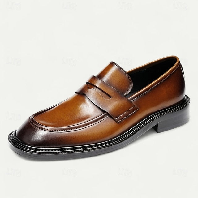 Leather Tan Men's Shoes with and Wingtip in Formal Brown