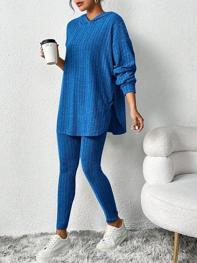 Women's Pants Sets Bolero Top Long Sleeve Hooded Solid