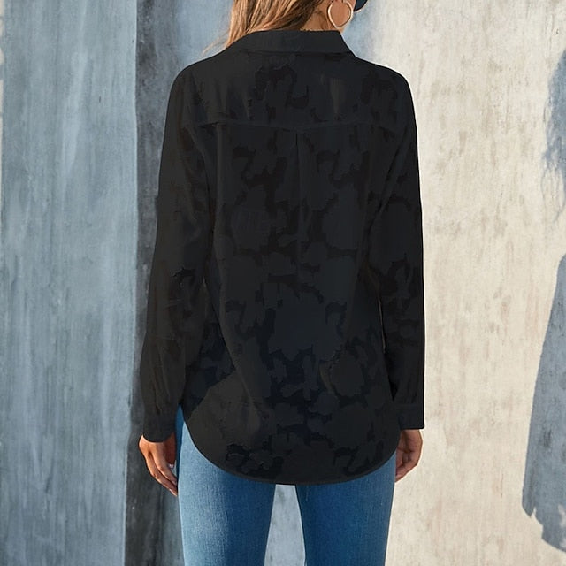 Women's Shirt Blouse Chiffon Tops Pocket 3D Print Buttons