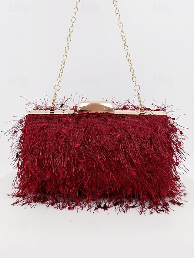 Chain Feathered Clutch Women's Strap with Evening Chic
