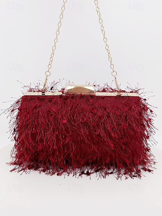 Chain Feathered Clutch Women's Strap with Evening Chic