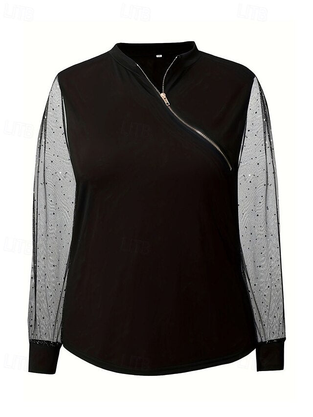 Women's Blouse Zipper Mesh Plain Elegant Stylish Casual
