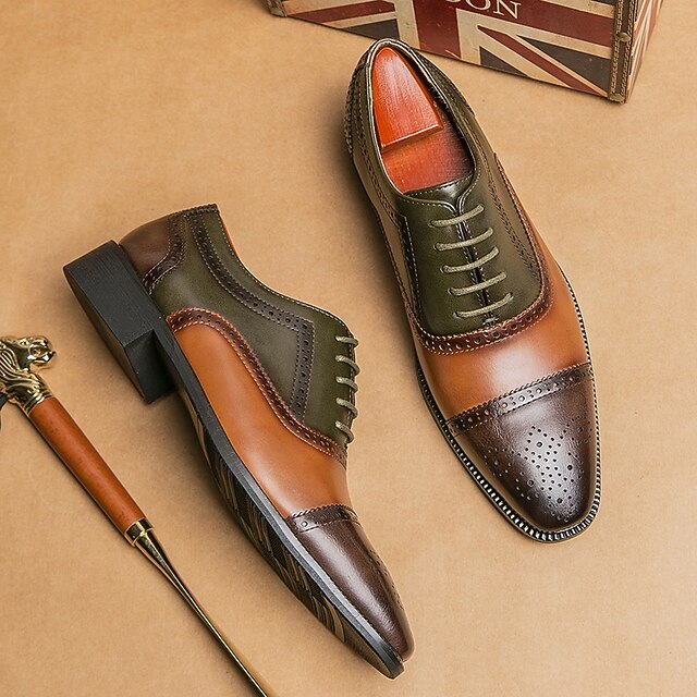 Shoes Wingtip – Leather Black and Men's Faux Oxford Brown