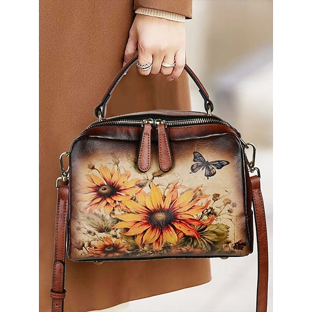 Sunflower – Print Butterfly and Vintage with Handbag Leather