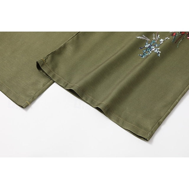 Women's Wide Leg Slacks Boho Full Length Natural Flower