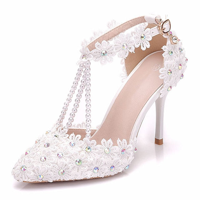 Wedding Bridal Heel Women's Lace High Shoes Pointed