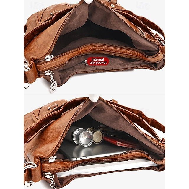 Pockets Hobo with Leather Multiple Women's Bag Faux Brown